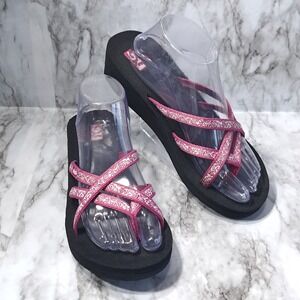 Teva Mush Wedge Strappy Open Toe Women's Sandals Size 9 Pink & Black